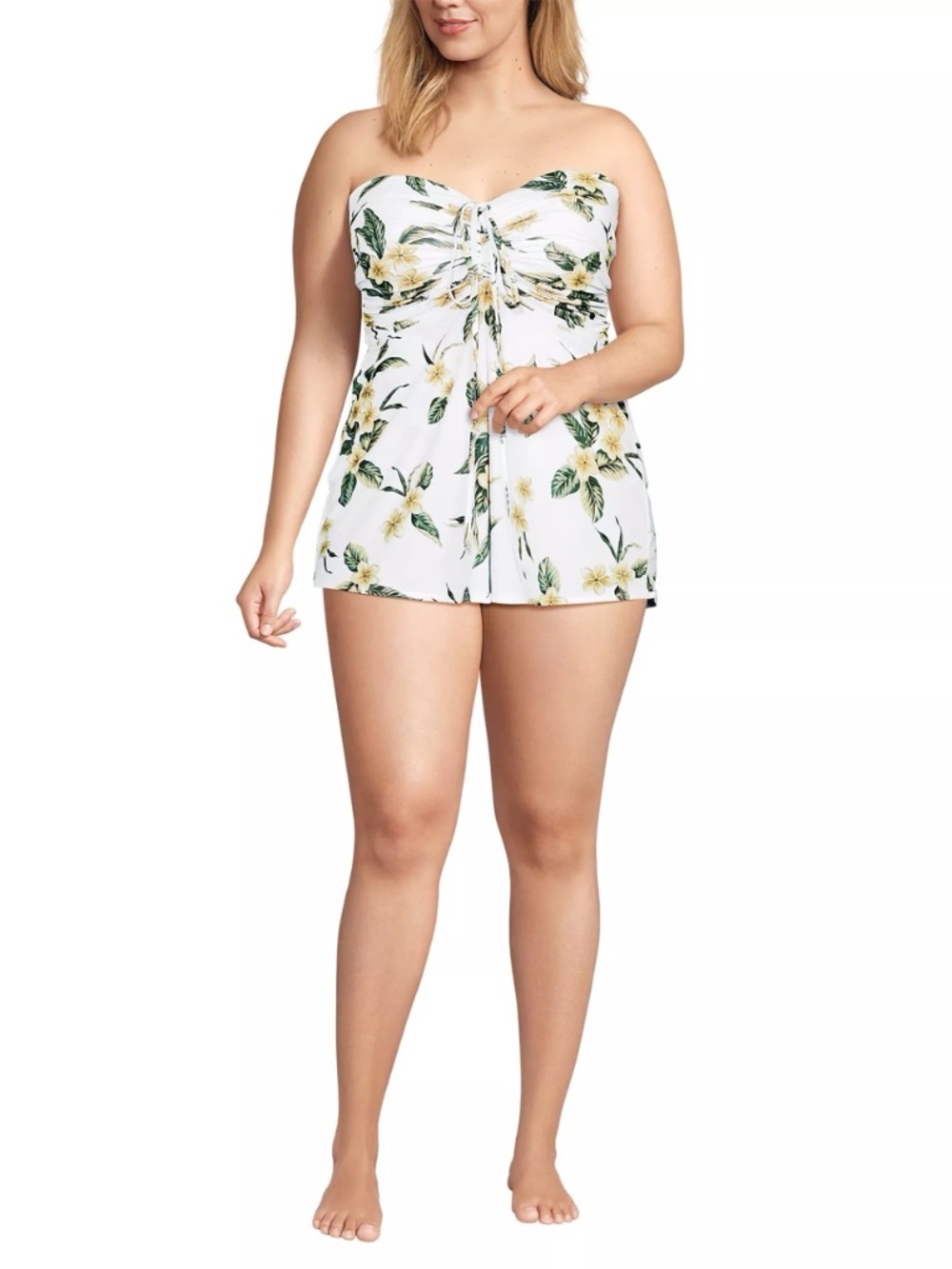 NEW Lands End Womens Size 2 Ruched Multi-Way Mini Swim Dress Swimsuit Floral